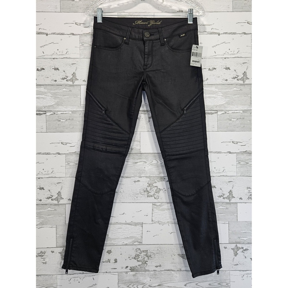 Mavi Gold Coated Black Moto Skinny Jeans Quilted Zipper Detail 27